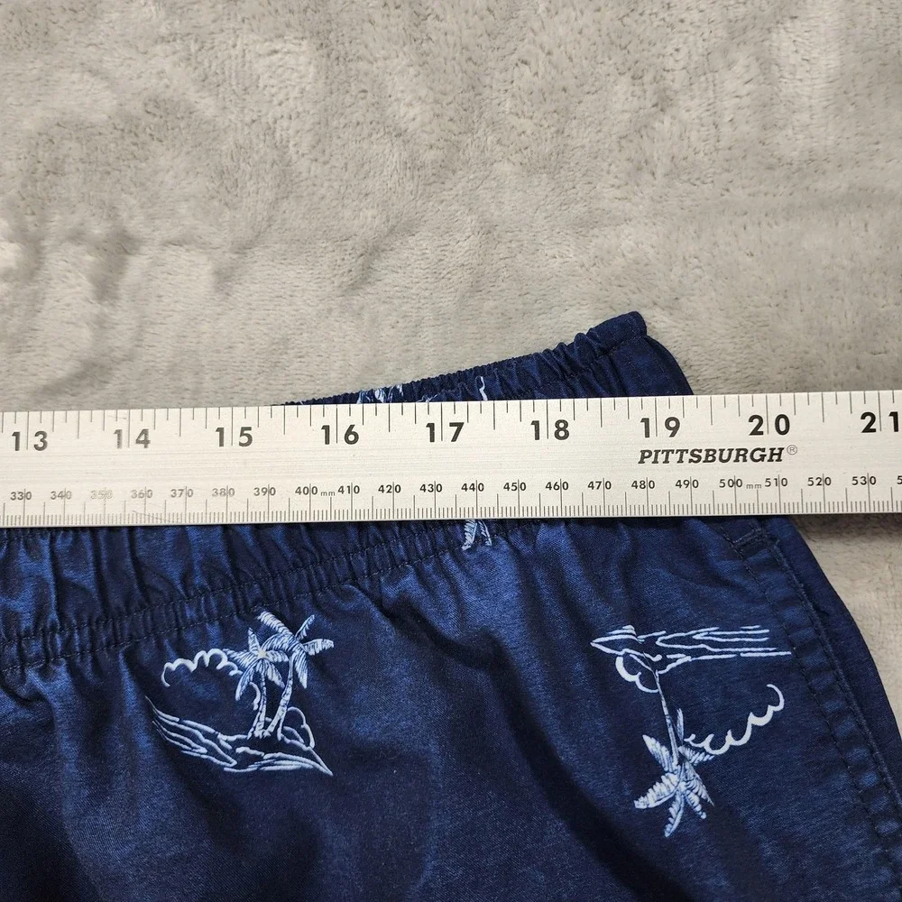 Sand N Sun Swim Trunks Mens 2XL Blue Palm Tree Hawaiian Lined Elastic Waist Surf